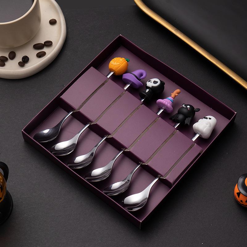 Halloween Geschirr Edelstahl Kaffeelöffel Halloween Dessertlöffel Obstgabel Themenparty Geschirrset
