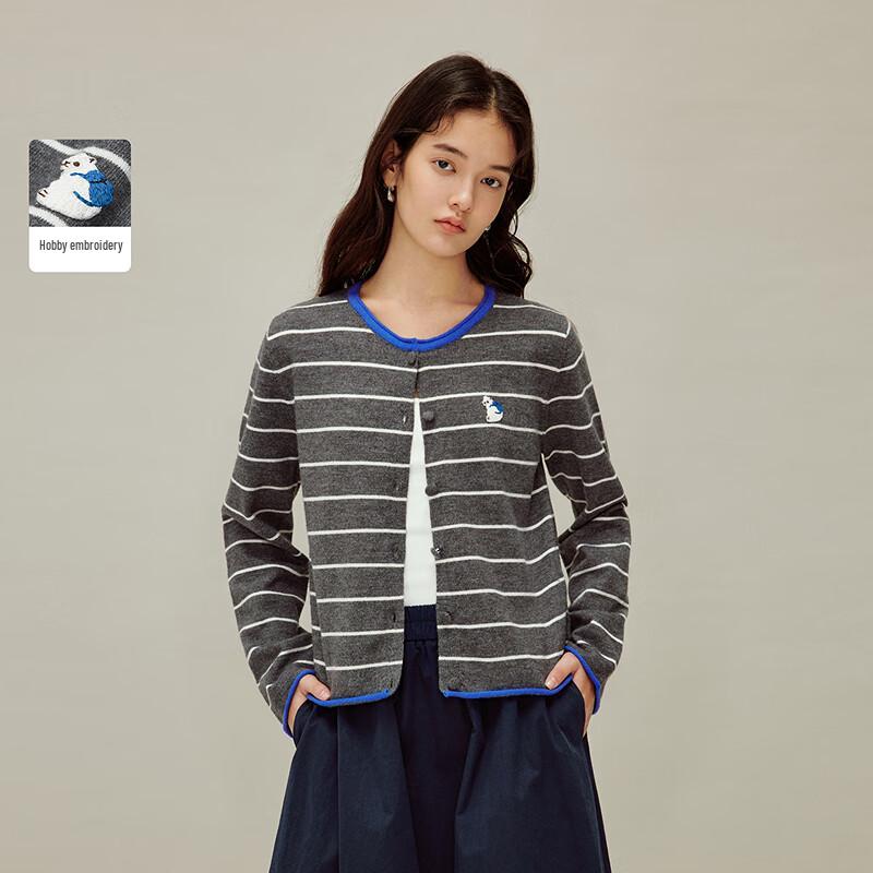 

INMAN Striped Embroidered Knit Cardigan XL