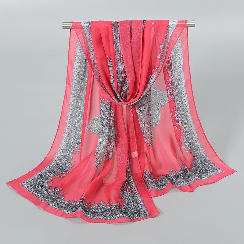 Luxury Chiffon Silk Scarf Spring Summer Scarf Women Head Scarf Beach Shawls Bandana Headband Muslim Hijabs Black Scarf/Scarves