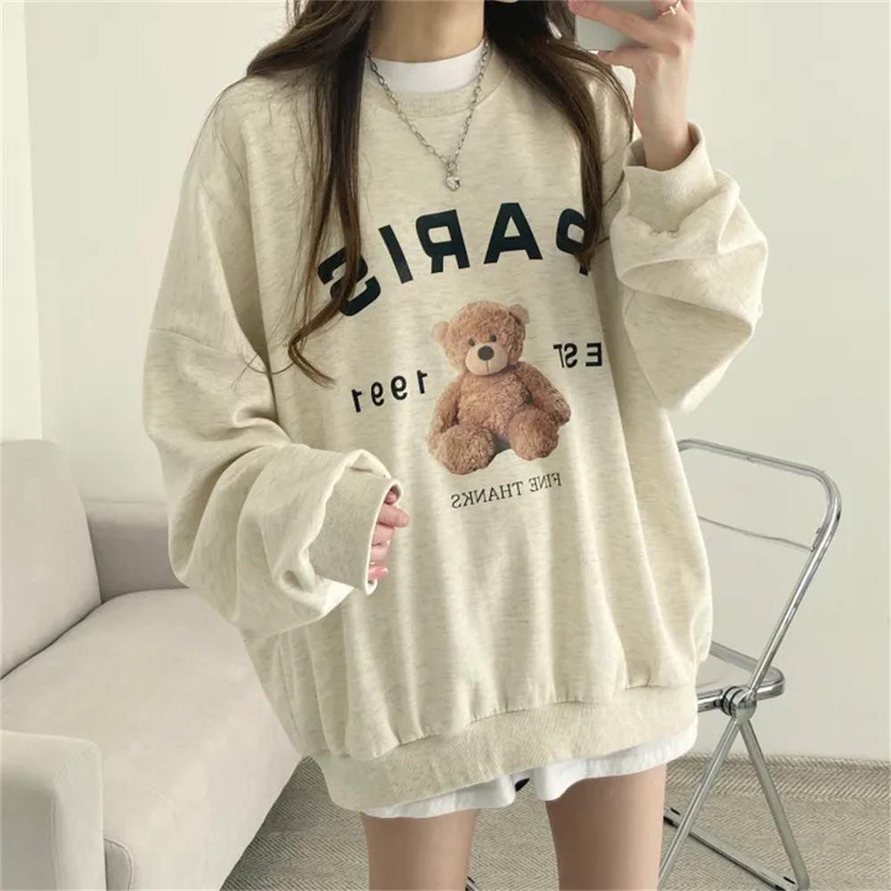 Women's Crew Neck Long Sleeve Sweatshirt Oversized Bear Letter Print Loose Casual Pullover For Spring Autumn Winter