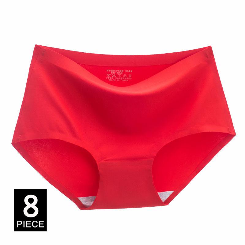 Women's Panties Solid Seamless Underwear Plus Size Comfortable Briefs Silk Satin Lingerie Health Underpants 8 PCS/Set