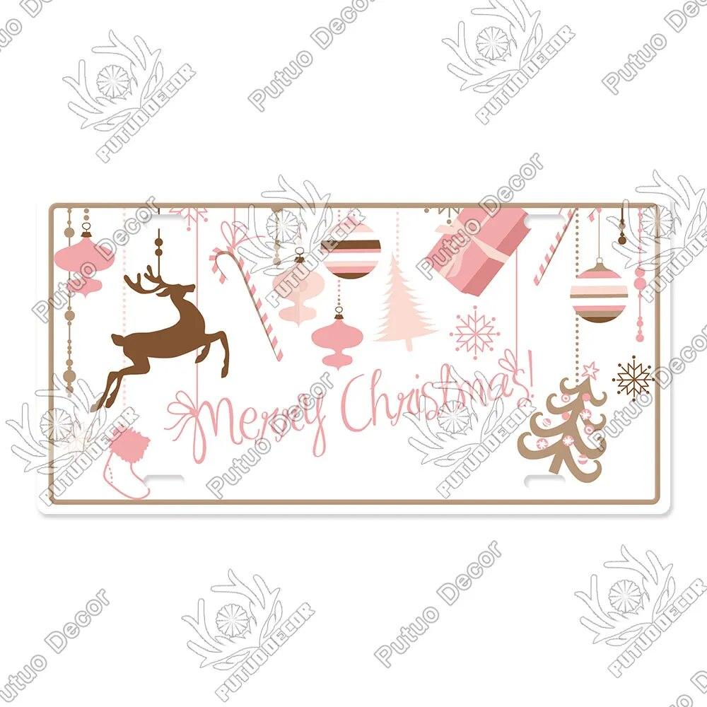 Putuo Decor Merry Christmas License Plate Tin Sign Plaque Metal Vintage Poster for Home Bar New Years Navidad Gift Wall Decor