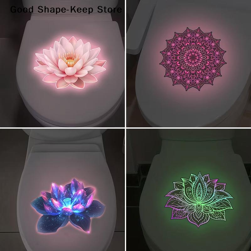 Glow-in-the-Dark Flower Toilet Sticker Home Decor Stickers Self-Adhesive Removable Bathroom Decal Lotus Mandala Wall Sticker