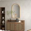 Arched Wall Mirror, Wooden Frame, 110 x 65 cm, Natural Wood