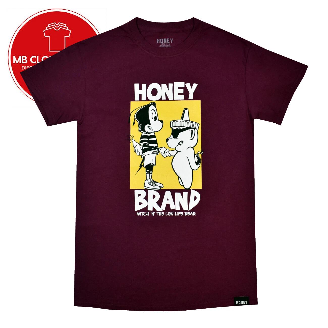 

Men s Burgundy T-shirt Honey Brand Co. Low Life Bear 100% Cotton Printed USA NEW XL