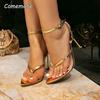 Damen Gold Stiletto Sandalen Offene Zehen Mode Party Kleider Schuhe Spitze Geteilte Zehen Hohe Absätze Abend Schuhe Elegant Größe 35-42