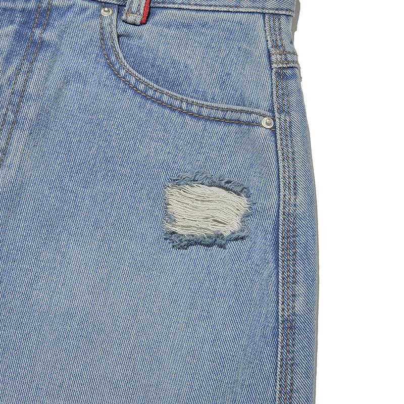 KIRSH Damaged Wash Long Denim Skirt [Blue]