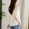 Lace Hollow Top Summer Lotus Leaf Collar Cotton Embroidered Shirt Short Sleeve Shirt