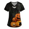 Women Halloween Print Loose Fit V Neck Short Sleeve Scrub Top Nurse Uniform with Pockets Suitable for Healthcare Professionals