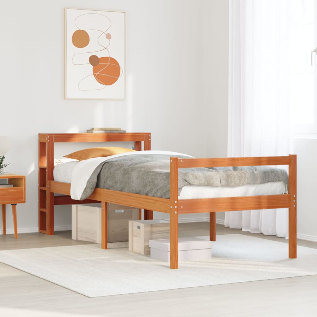 Bed Frame with Headboard Without Mattress Wax Brown 75 x 190 cm