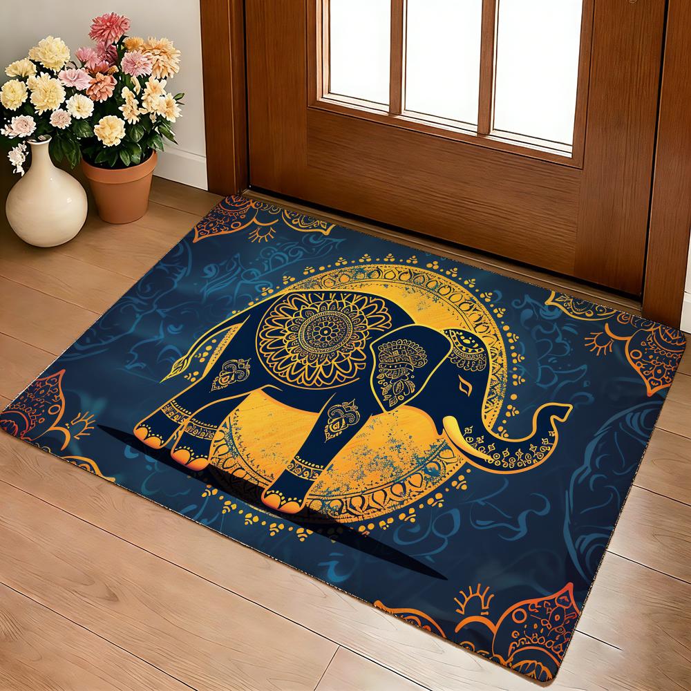 Elephant Mandala Art Floor Mat Cozy Flannel Soft Thick Non-Slip Mat For Living Room Bedroom Kitchen Decor Rugs