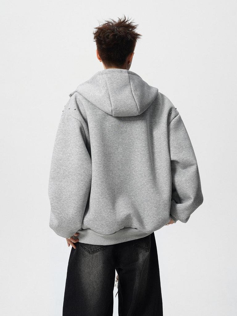 Unisex Pánský/Dámský Těžký Mikinový Svetr s Nýty - Podzim/Zima 2025 Trendy Volná Bunda