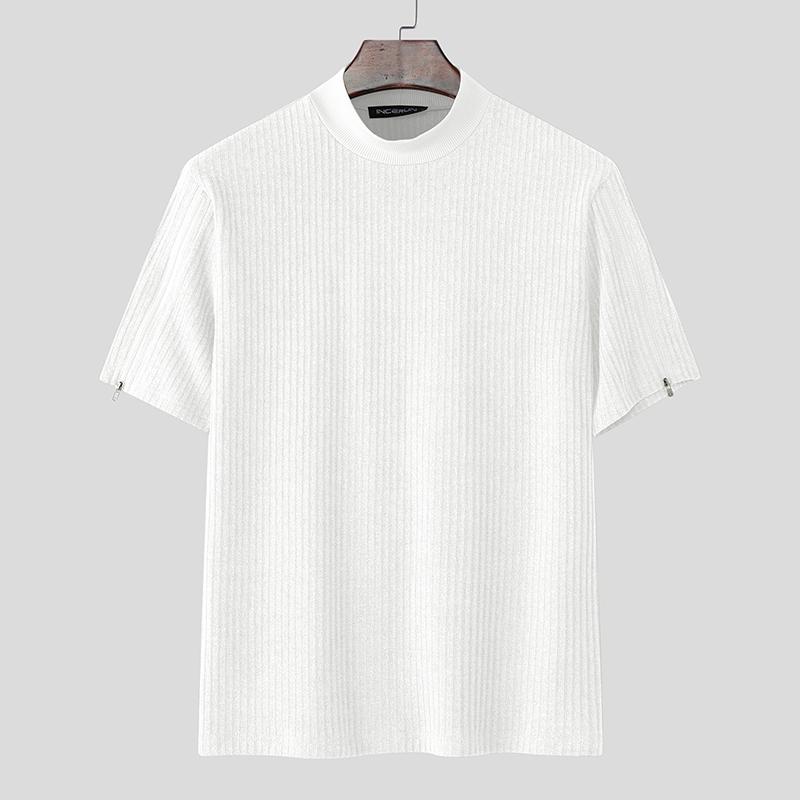 

INCERUN Men Mockneck Short Sleeve Solid Color Texture Casual T-shirts Undershirts M белый