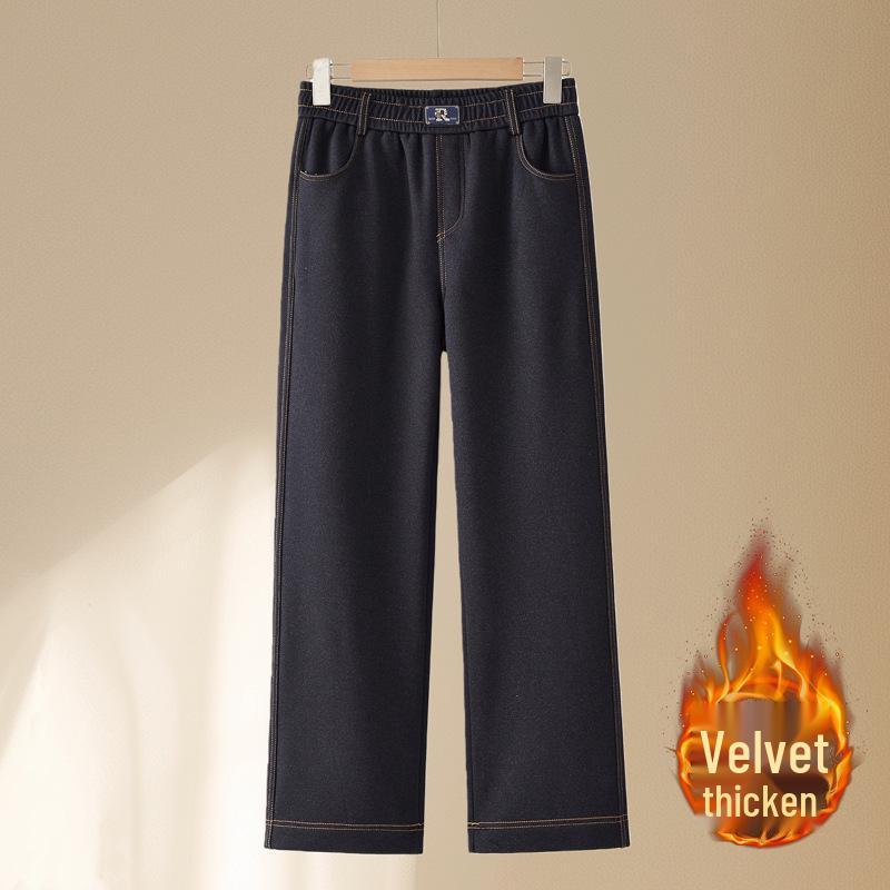 

Winter Thick High Waist Elastic Denim Straight-Leg Women s Pants XL for 90-105 jin