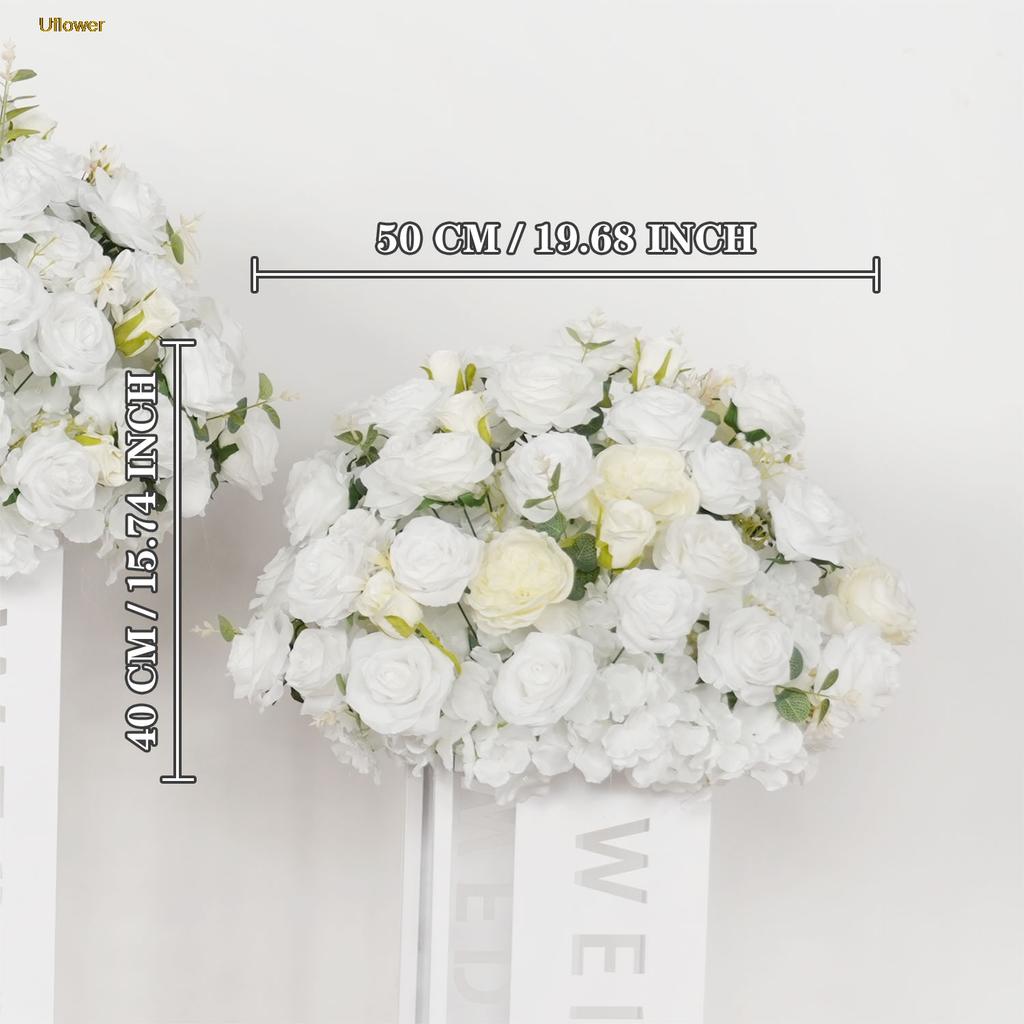 Uflower Silk Flower Ball Centerpiece Decor Artificial Wedding Backdrop Road Lead Floral Table Decoration for Events And Parties