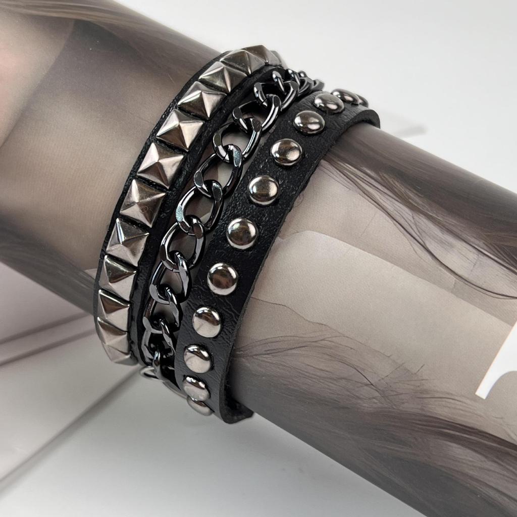 European American Punk Style Multi-layer Bracelet with Square and Round Rivets