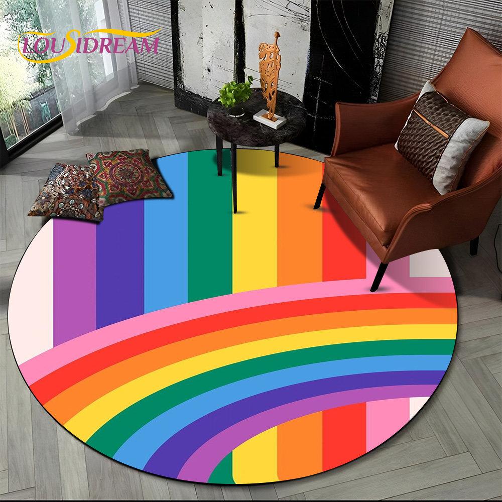 Runder Teppich mit chromatischer Farbtäuschung in Regenbogenfarben, Teppich für Wohnzimmer, Schlafzimmer, Sofa, Spielzimmer, Dekoration, rutschfeste Bodenmatte für Kinder