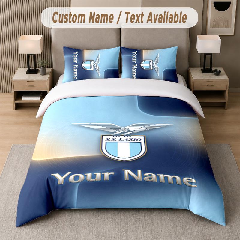 Ensemble de literie Design Lazio FC Texte personnalisé 1 Housse de couette & 2 Taies d'oreiller