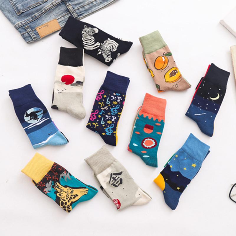 Personalized Cartoon AB Mismatched Socks Fashion Crew Couple Cotton Socks Women's Fancy Flower Fruit Tiger Print Funny Socks