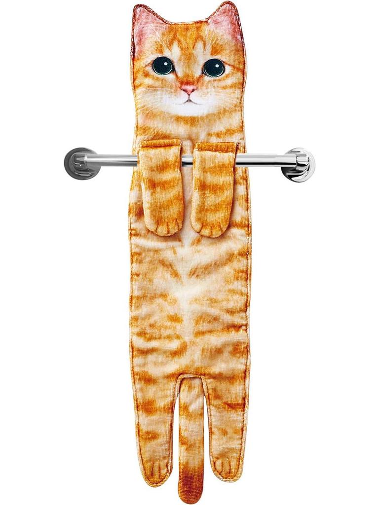 Ultra-Absorbent Cartoon Cat Hand Towel: Double-Layer Microfiber Hanging Cloth