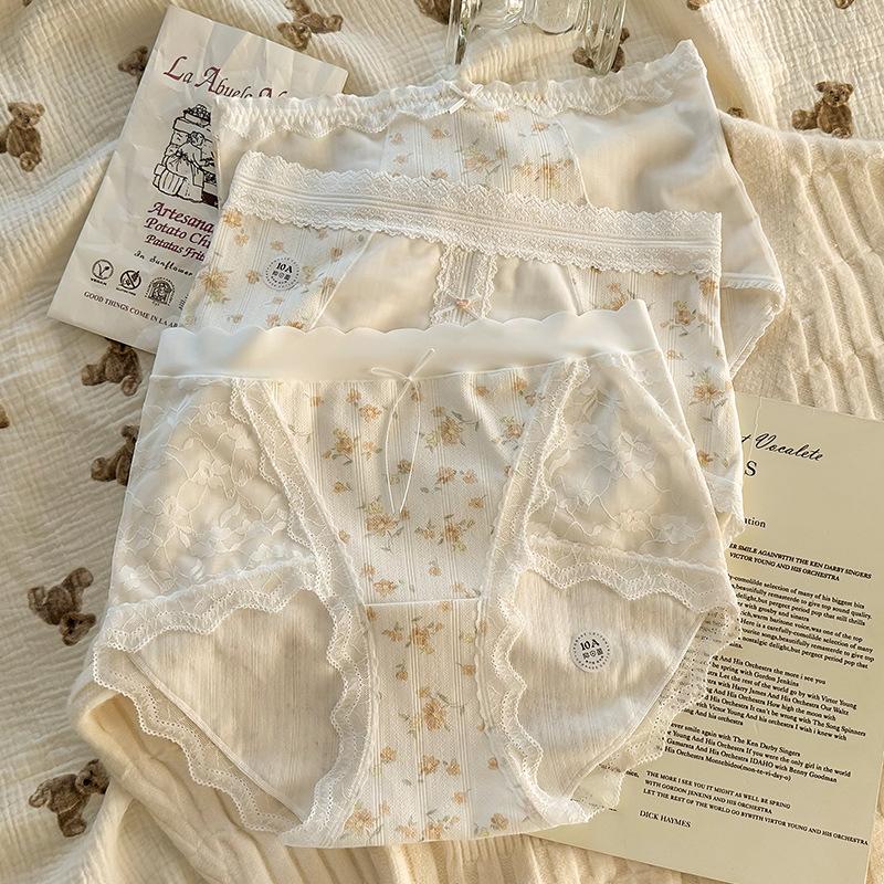 Plus Size Women's Sexy Lace Bow Wrap Hip Mid Waist Traceless Cotton Crotch Panties