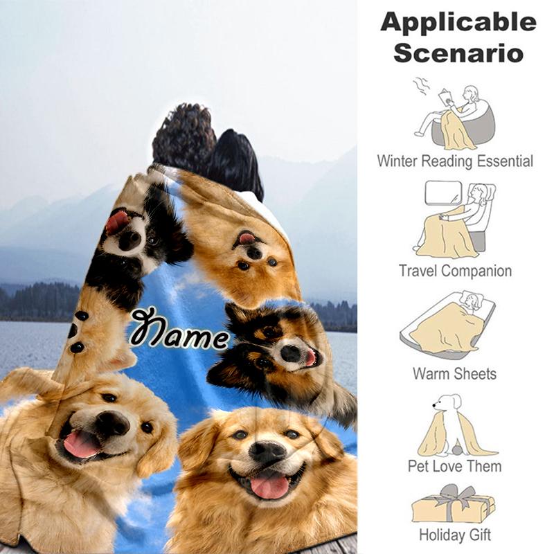 1PC Custom Name Dogs Circle Sky flannel blanket versatile,all-season throw suitable for the living room,bedroom,camping,travel,and gift