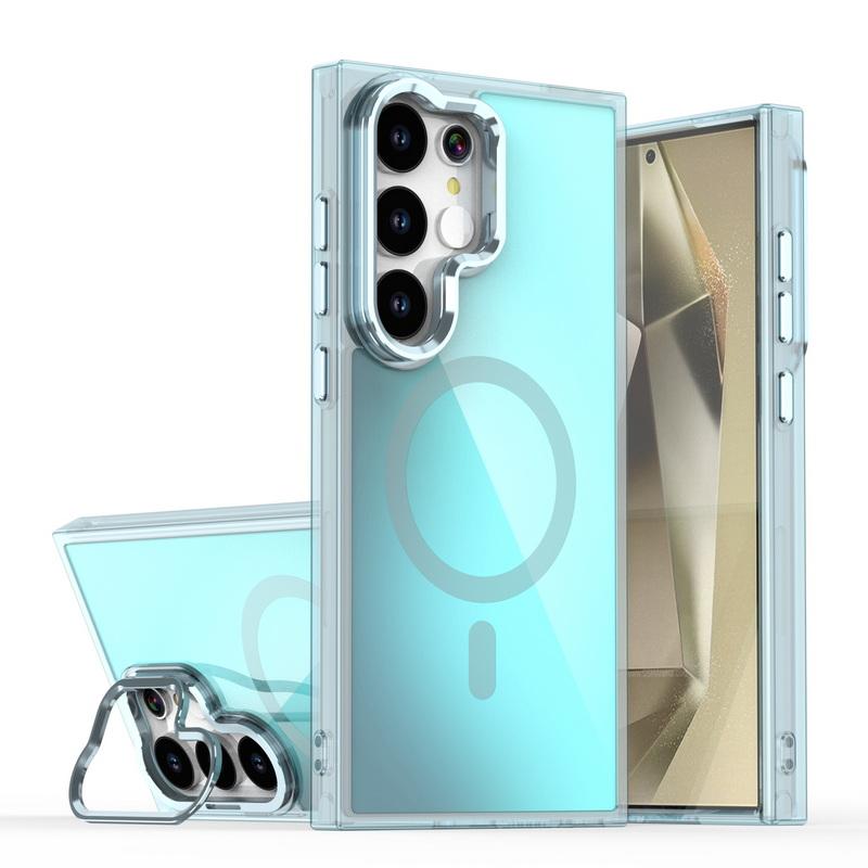 Camera Stand Wireless Charge Magnetic Phone Case For Samsung S25 Ultra S24 FE S23 A56 A36 A16 A55 A06 A35 Solid Color Shockproof Hard PC Phone Cover