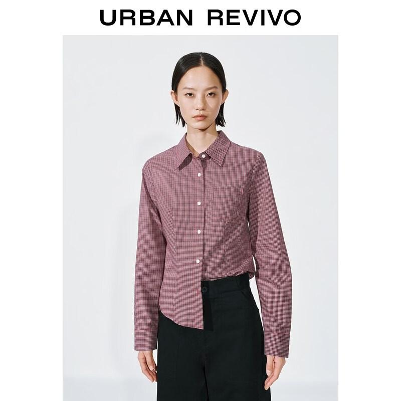 UR 2026 Spring Women's Contrast Plaid Cotton Short Shirt