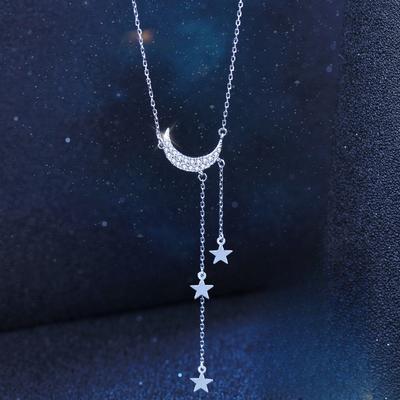 Necklace Female Year Star Moon Tassel Pendant Sweater Chain Birthday Gift for Girlfriend