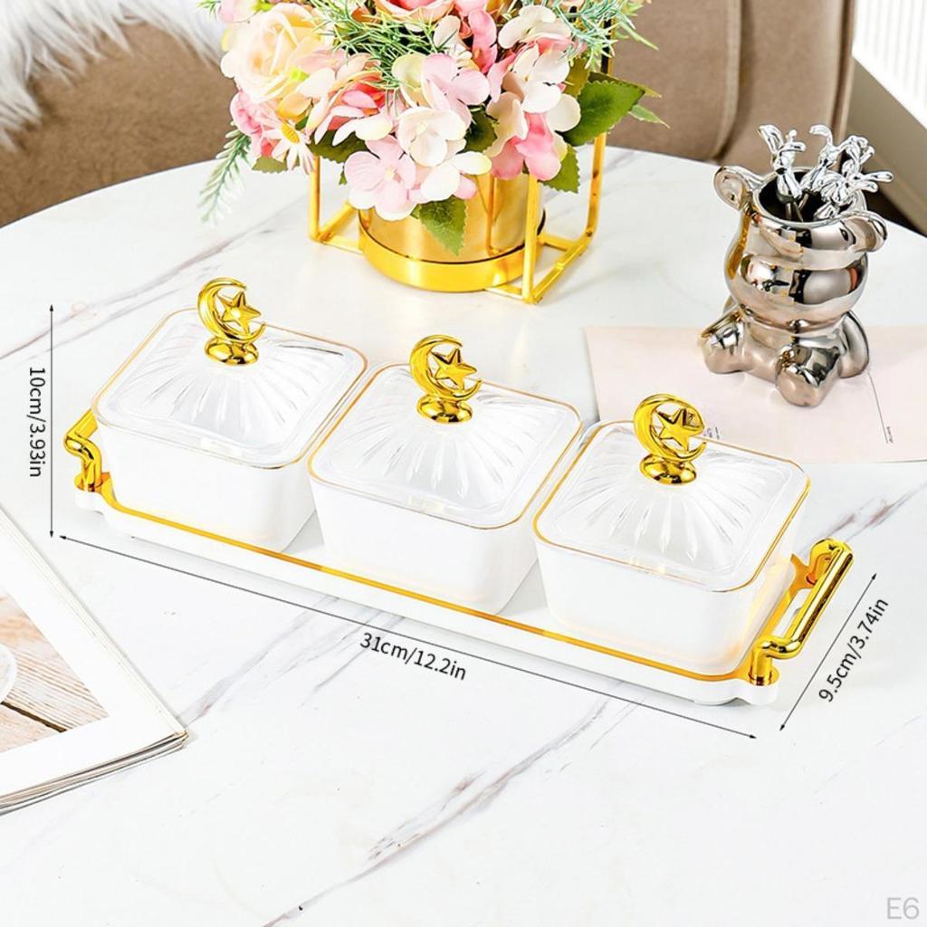 Divided Serving Bowl, Appetizer Plate, Multi-purpose Candy And Nuts Bowl with Lid, Dry Fruit Tray