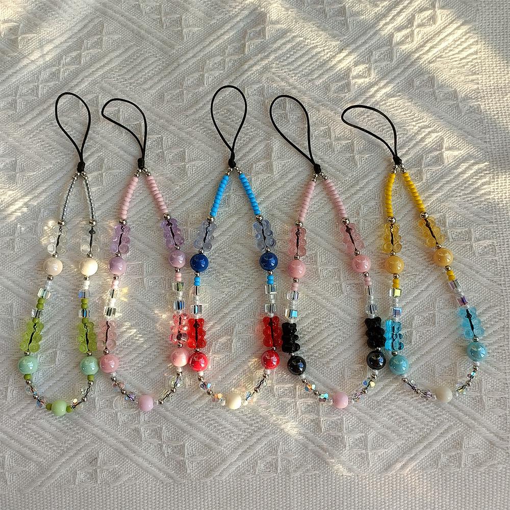 

KKBEAD Bear Gummy Candy Color-Block Crystal iPhone Lanyard Jewelry