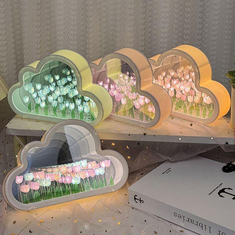 Handmade Cloud Tulip Night Light: DIY Mirror Flower Sea Atmosphere, Creative Desktop Gift