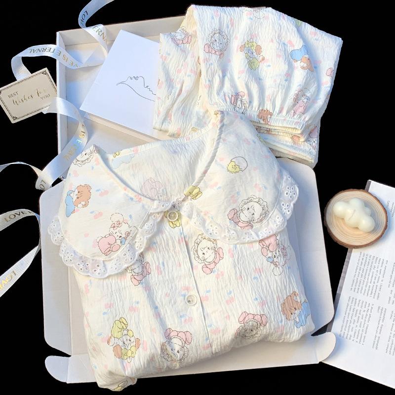 Sweet Mikko Doll Collar Pajamas Women'S Spring And Autumn Cloud Cotton Thin Long-Sleeved Loungewear Can Be Worn Outside