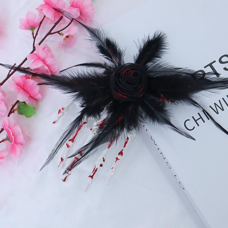 Halloween skull palm headdress, gothic imitation rose lace hairpin, scary atmosphere costume props