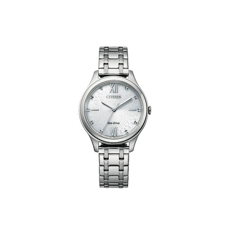 Citizen Eco-Drive Series Fashion Ripple Dial Women Watches Silver EM0500-73A Silver White