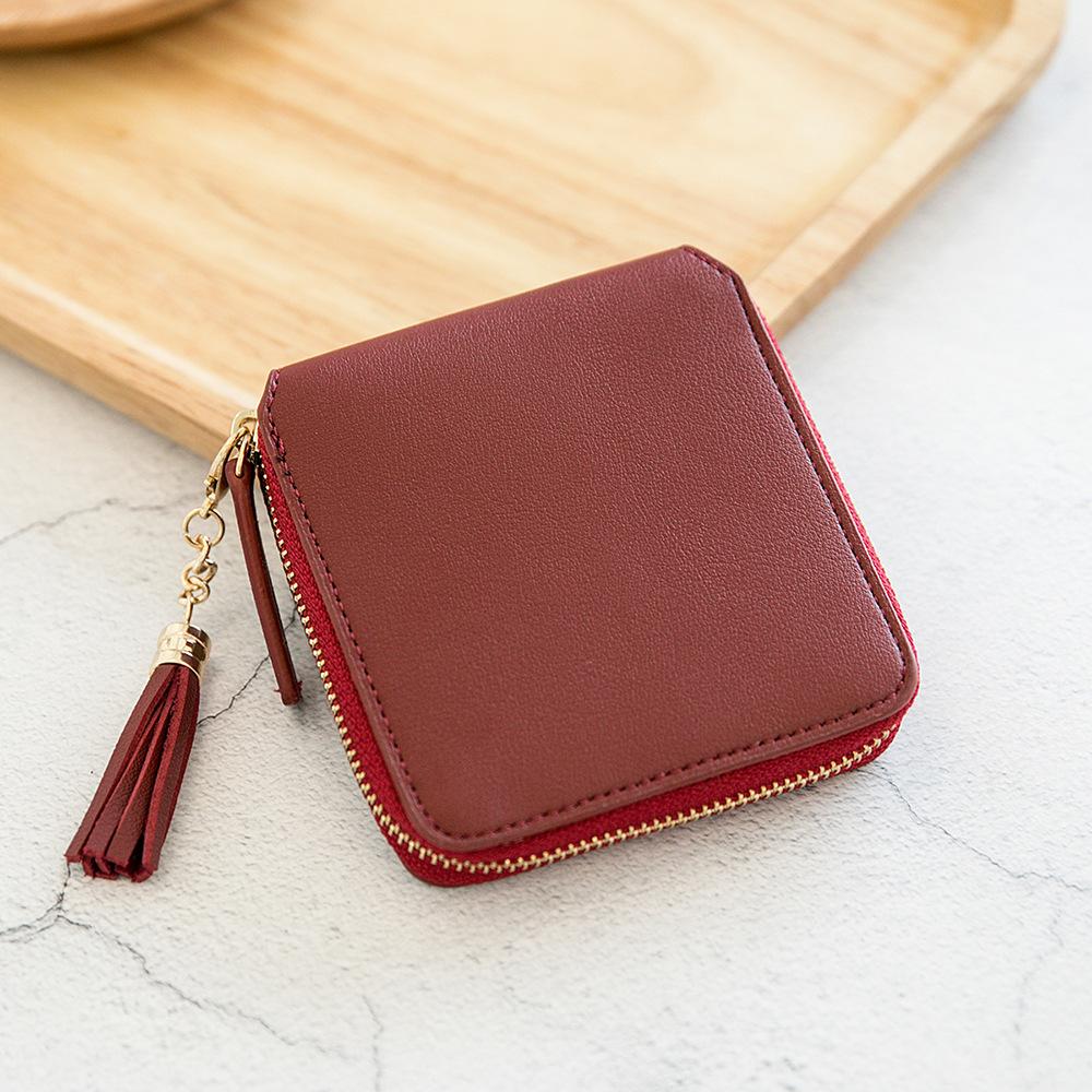

Кошелек женский новый простой квадратный на молнии женский кошелек модный с кисточкой короткий кошелек для мелочи бордовый