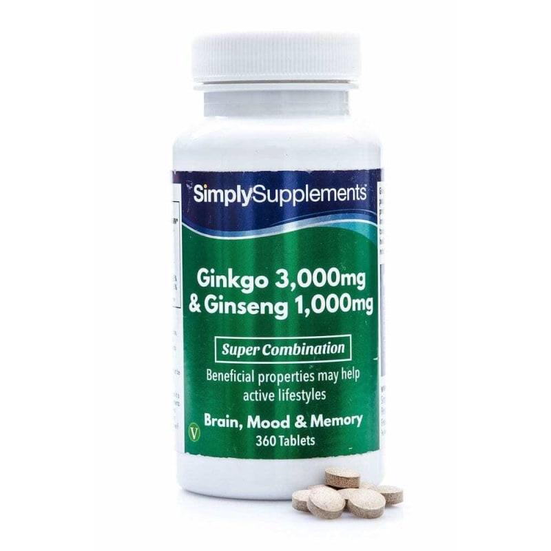 

SimplySupplements Ginkgo 3000 mg & Ginseng 1000 mg, 360 Tablets