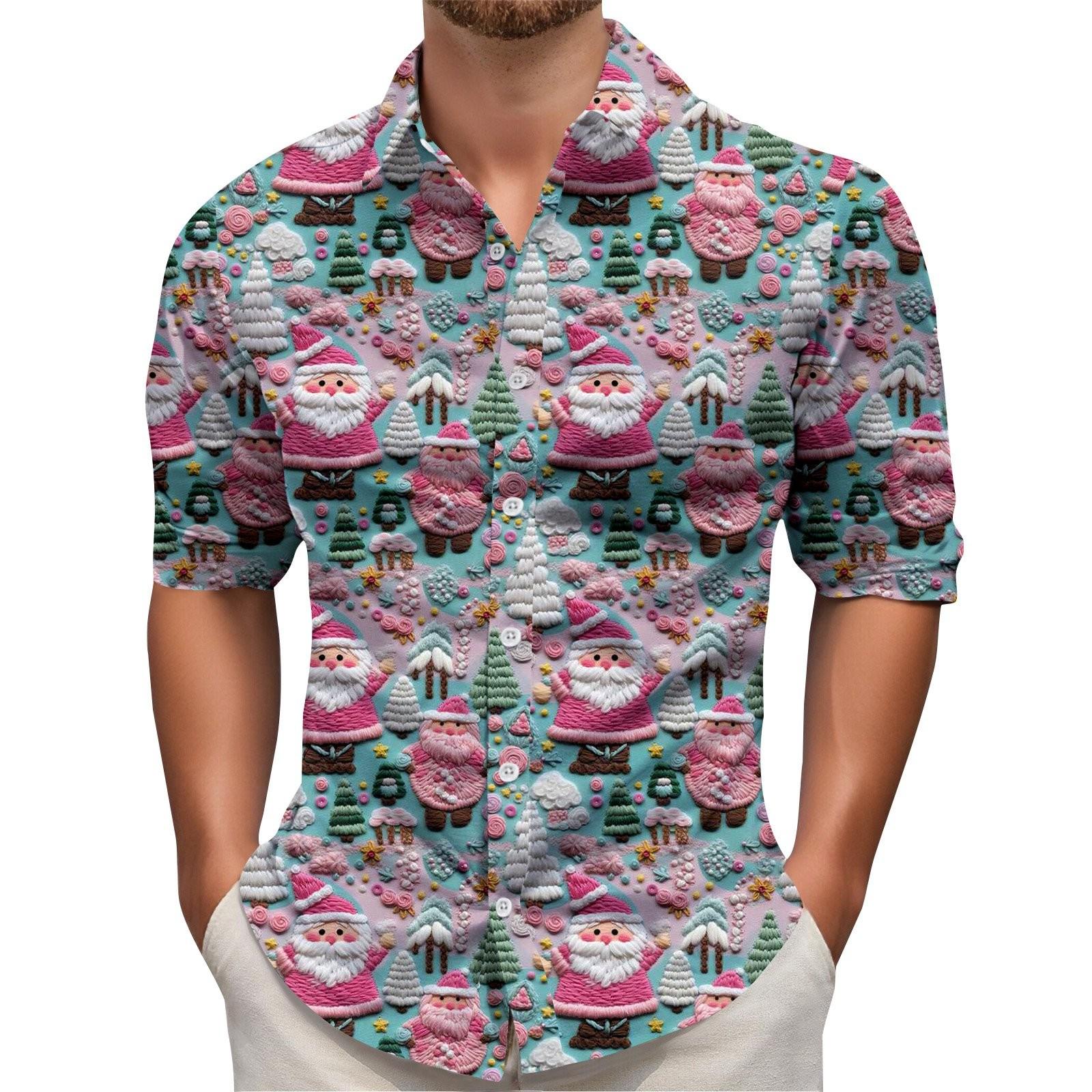 

Men s Christmas Shirt Christmas Print Long Sleeve Button Shirt XXL