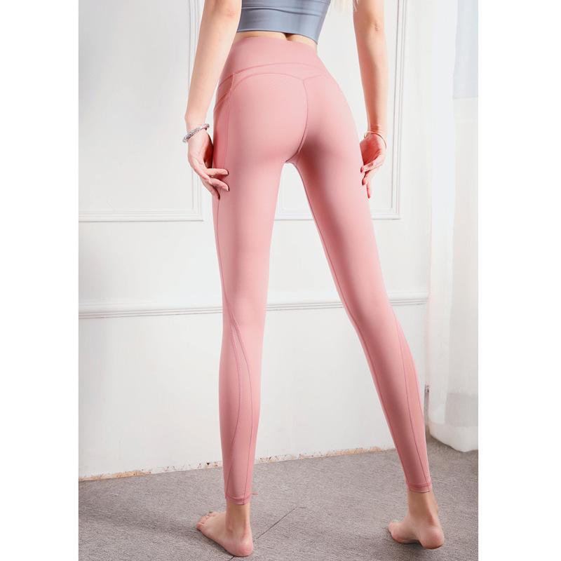 

Новые женские спортивные леггинсы с высокой талией, карманами и сетчатыми вставками, подтягивающие бедра, облегающие спортивные брюки для йоги и пота XL