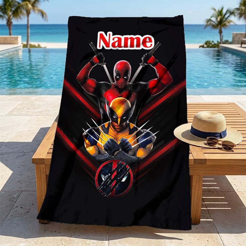 Custom Name Deadpool Armor Stylish Digital Printing Beach Towel Quick‑Drying Absorbent Blanket for Beach Pool Gym Travel