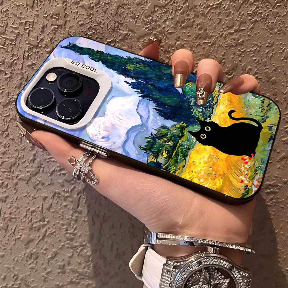 

Black Cat Van Gogh Phone Case For IPhone 17 16 15 14 11 12 13 Pro Max Plus Pro Colored Silver Cover iPhone 16 plus