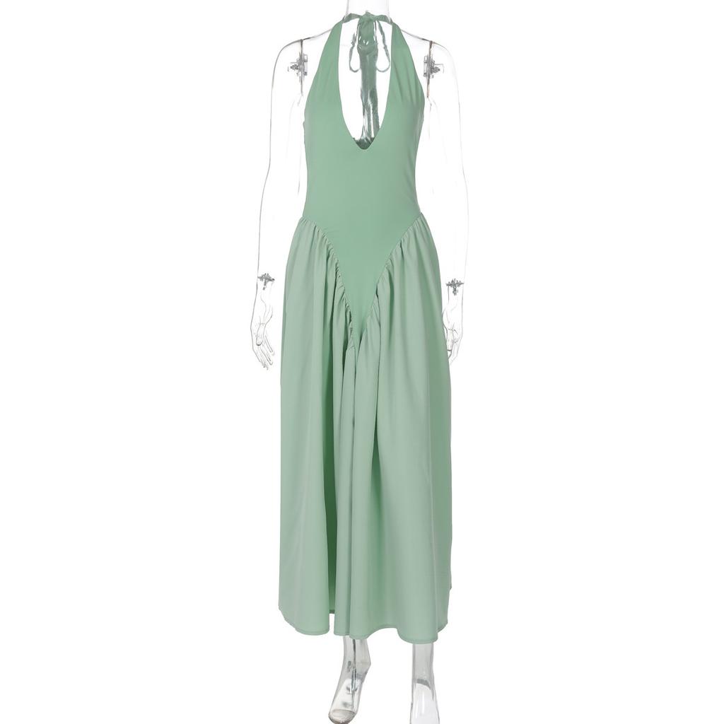 Hot-selling New Solid Color Sexy Deep V Hollow Neck Temperament Pendulum Skirt Edge Dress Women's Clothing