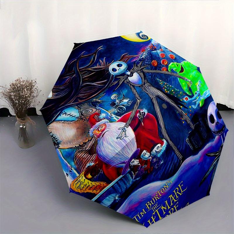 Nightmare Before Christmas,Tim Burton Themed Automatic Opening and Closing Folding Umbrella, Reinforced 8 Ribs, Compact Travel Design, Fashi