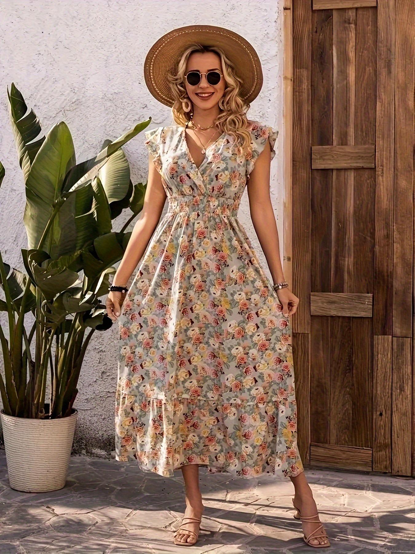 

2026 Plus Size European & American Women s Floral Long Sleeve Belted Casual Dress S хакі