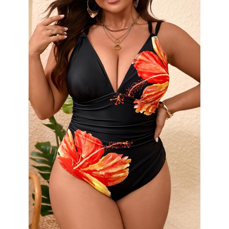 Damen S Floral Print Sexy Rückenfrei Eng Übergröße Badeanzug