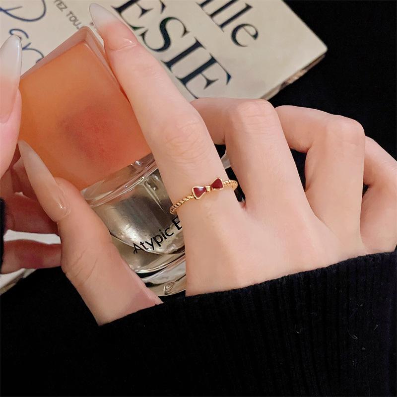 Angola Red Medieval Court Open Ring Retro Enamel Light Luxury Personality Adjustable Stacked Index Finger Ring