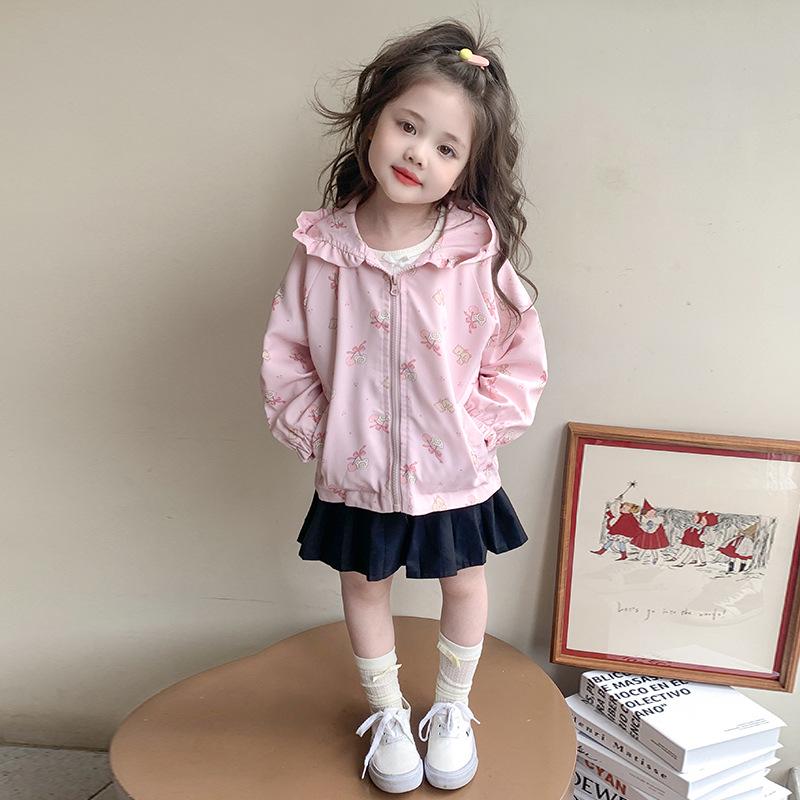 

2025 Весна/Осень Милый тренч в корейском стиле для маленьких девочек 100 cm розовый