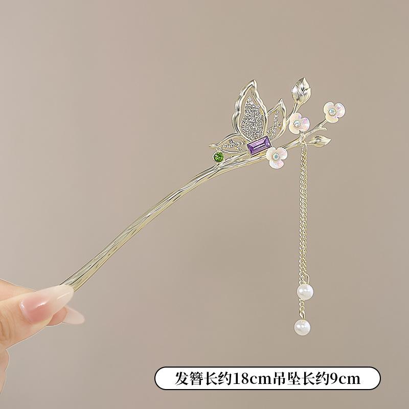Chinesischer Stil Haarnadel für Frauen Vintage Blume Quaste Haarstab Exquisite Klare Florale Perle Haarnadel Schmuck Haarschmuck
