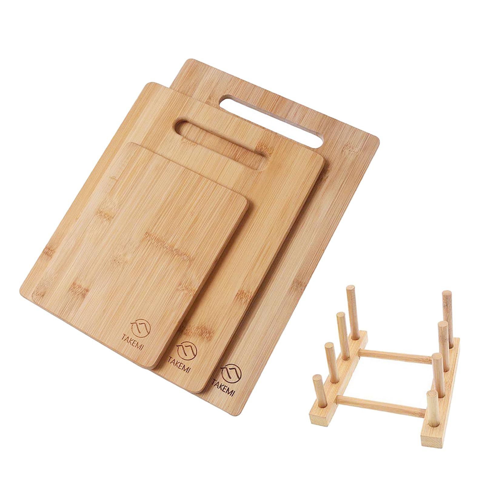 

TAKEMI Bamboo Lightweight Cutting Board with Storage Stand Antibacterial, Quick-Drying, (4-Piece Set, TM-CB4P)