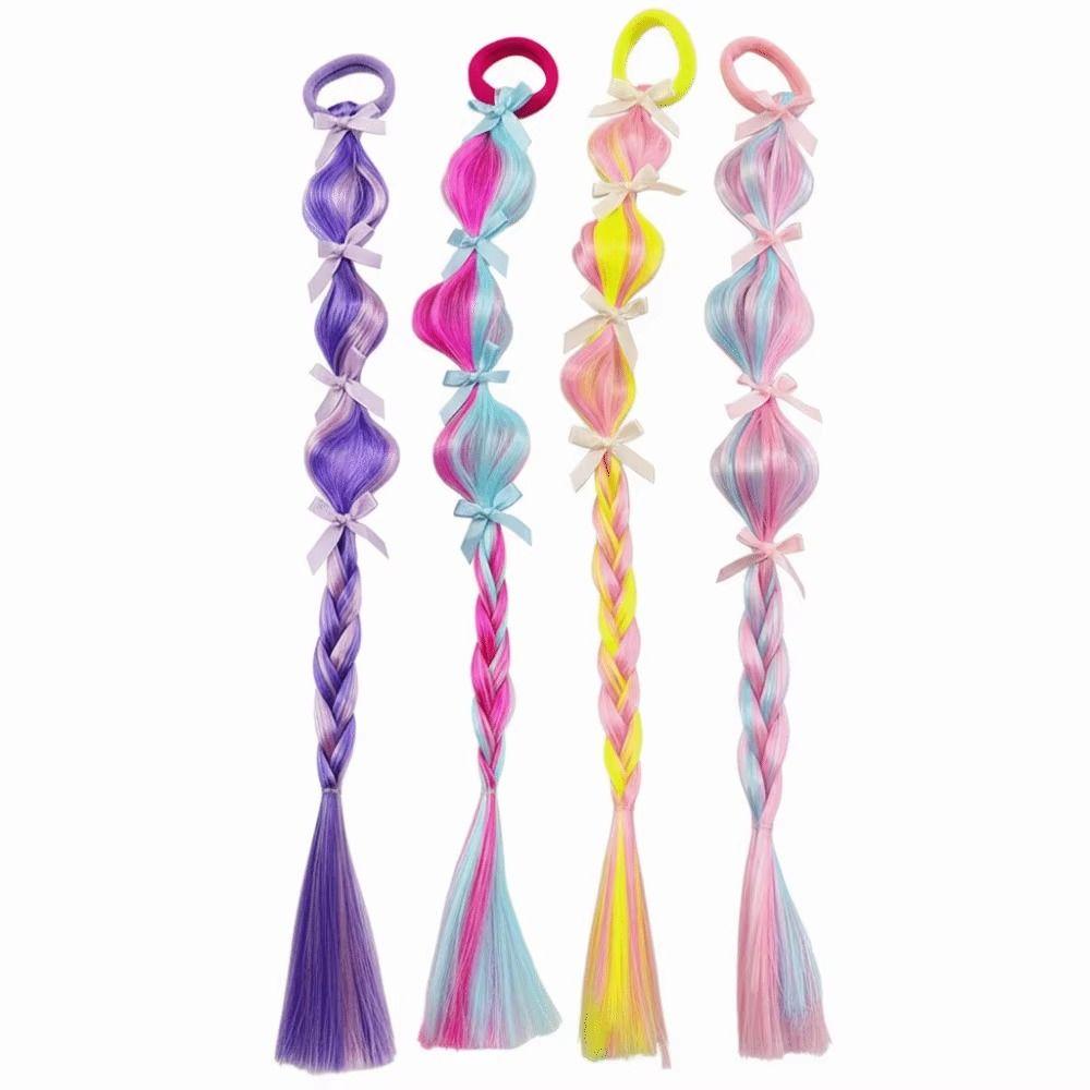 2PCS Colorful Children's Wig Braids Handmade Colorful Braided Hair Ties Wig Ponytail Cosplay Use